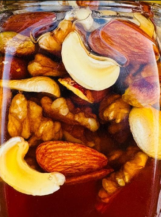 500 Gram Mix Dry fruits soaked In Honey, 100% Pure And Natural With Special Spoon For Healthy Life and Best Blood Purifier